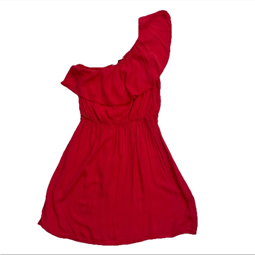Vintage Papaya Women’s One Shoulder Mini Dress S Ruffle Neckline Flirty Feminine